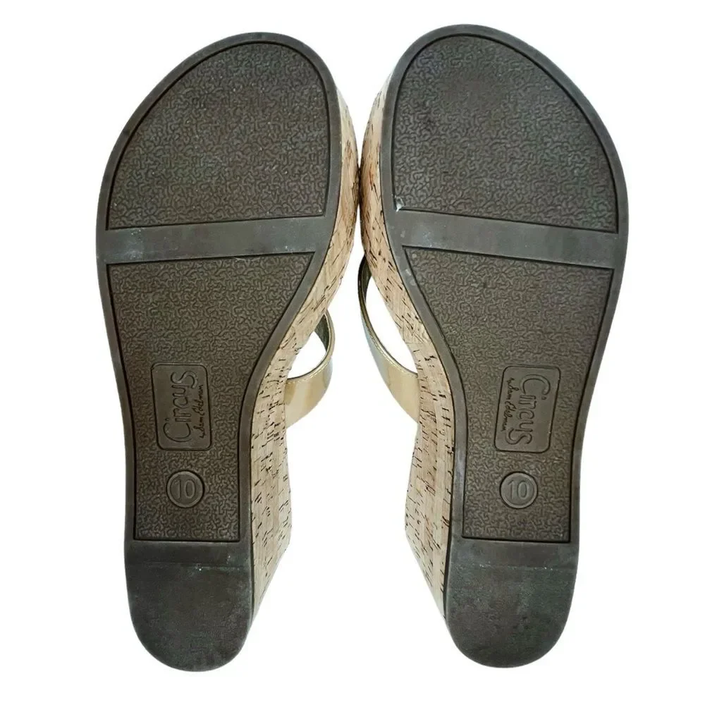 Circus by Sam Edelman Raven Platform Wedges sz 10 * Cork Sole Tan Khaki Patent
